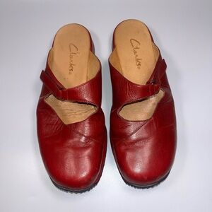 Clarks Women's Red Leather Mule